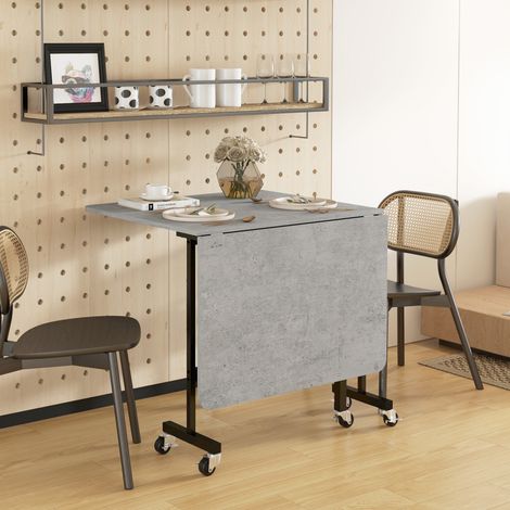 Mesa de comedor plegable, mesa abatible para 4-6 personas, mesa de cocina moderna que ahorra espacio con 6 ruedas, fabricada en madera MDF y acero, 120x80x73 cm, gris. (1/5)