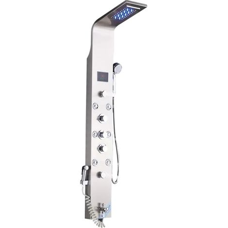 LED Duschpaneel, 6 Modi, Digitale Temperaturanzeige, Edelstahl, Gebürstetes Nickel 8009 (1/2)