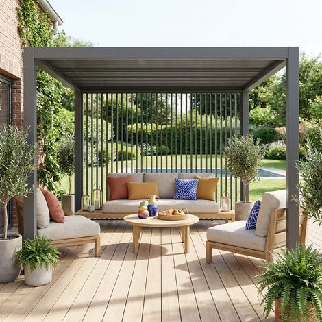 Lot de 3 persiennes verticales anthracite 130cm pour pergola bioclimatique aluminium 4x3m Triomphe