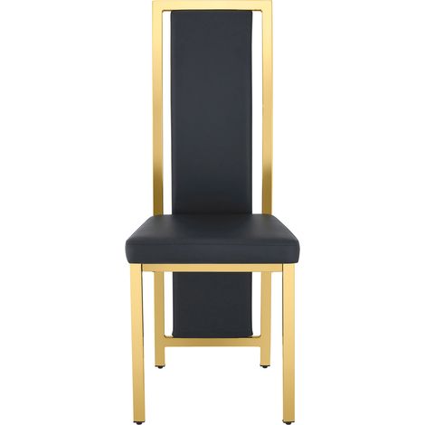 Set de 4 sillas de comedor negras de PU con estructura metálica dorada, 109 cm, HOMVRA (1/5)