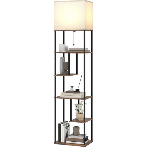 Stehlampe mit Ablagen, verstellbarem Fuß, Fernbedienung, 40 x 29 x 171 cm, rustikales Braun