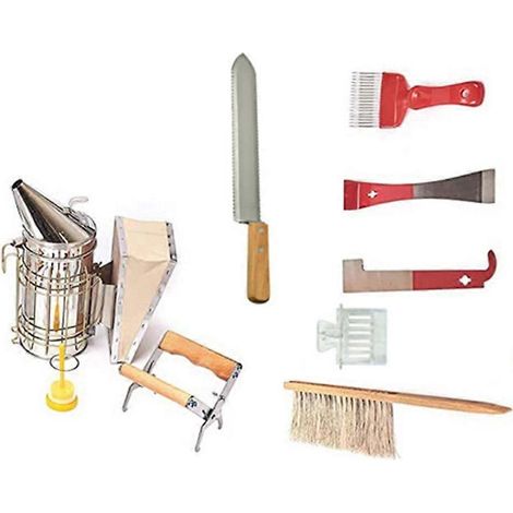 Kit de démarrage apicole 9 pièces comprenant : enfumoir, brosse à abeilles et miel. (1/4)