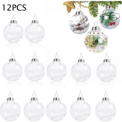 Sonstige Weihnachtsdekorationen, durchsichtige Weihnachtskugeln, 12 dekorative Weihnachtskugeln, selbstbefüllbare Kugeln, durchsichtige Kunststoffkugeln, Weihnachtsdekorationen (6 cm) (1/5)