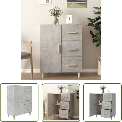 The Living Store Buffet gris béton 69,5x34x90 cm bois d'ingénierie - Buffet - Meuble De Rangement - Commode - Mobilier - Décoration Intérieure (1/5)