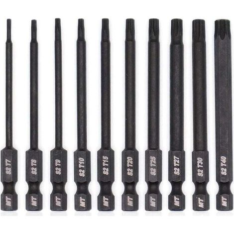 Jeu d\'embouts Torx pour tournevis, perceuses et cls chocs, rsistant la temprature, traitement thermique avanc, revtement phosphat, 8 cm, 10 pices (1/4)
