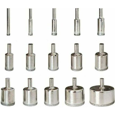 Juego de 15 brocas de diamante de 6-50 mm para sierras de corona, cortador de acero al carbono para vidrio, cerámica, porcelana, mármol, azulejos y granito. (1/4)