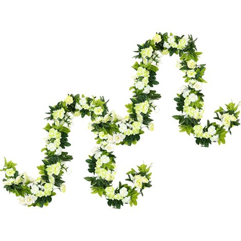 Guirlande de 2 roses artificielles, guirlande de fleurs artificielles, guirlande de roses en soie suspendues, décoration pour mariage, maison ou bureau, arche. (1/5)