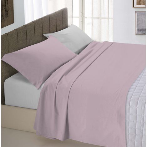 Copripiumino sacco+federa 100%cotone made in Italy bicolore tinta unita Rosa-Grigio - 1 Piazza