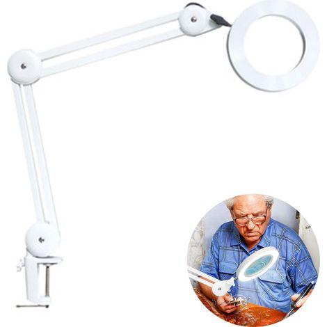 Lampe Loupe - LED 1100 Lm - Grossissement X5 - Bras Réglable 35-70 Cm - Pince Fixation Jusqu'à 5 Cm - 3 Températures Couleur 3000K/4000K/6500K - 1 Pièce (1/5)