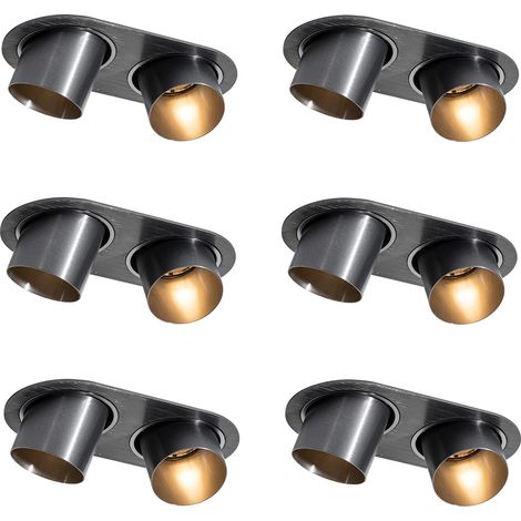 QAZQA Moderno Juego de 6 focos empotrables color bronce de cañón GU10 50mm 2-Luces - Installa Metálica Ovalada /Redonda Adecuado para LED Max. 12 x 10 Watt