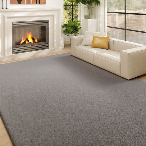Cloison amovible Tapis salon 200 x 140 cm tapis à poils longs, lavable en machine, antidérapant, en fausse fourrure, gris clair (1/5)