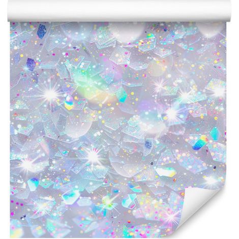 Papier peint irisé à paillettes azur et gris clair 50x1000 cm (1/5)