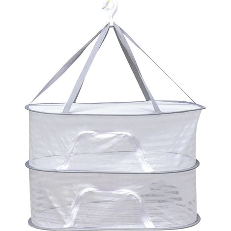 Cette corde à linge suspendue à double couche et fermeture éclair de 60 x 40 cm peut être utilisée pour suspendre et sécher des herbes, des plantes