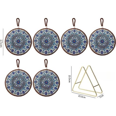 Lot de 6, sous-verres originaux, sous-verres absorbants en liège et céramique, avec support, sets de table antidérapants, pour la cuisine et le salon