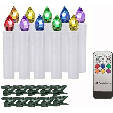 Bunte LED-Kerzen mit Fernbedienung und Timer für die Silvesterdekoration, batteriebetriebene Weihnachtsbaumkerzen, 10 Stück, weiß (1/5)
