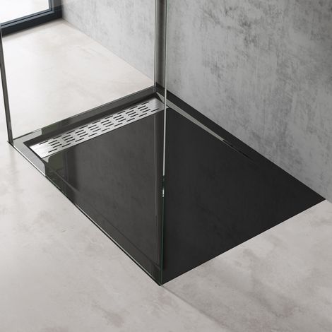 Sogood® Receveur de douche noir bac à douche Xetro4 rectangulaire extra plat 80x100x5cm + bonde AL01 (1/5)
