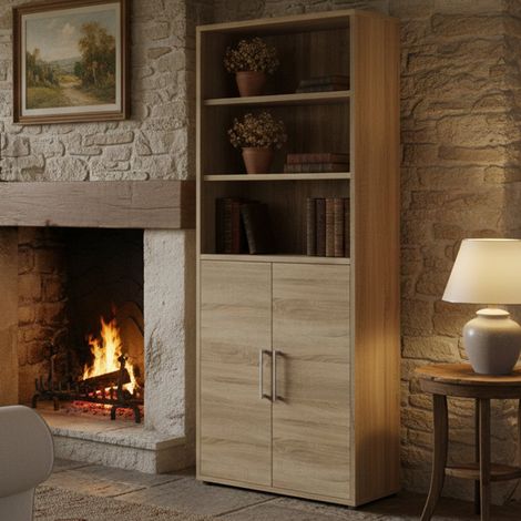 Dmora - Credenza Valsesia, Buffet da soggiorno, Madia da salotto, Dispensa da cucina, 89x40 h222 cm, Quercia (1/4)