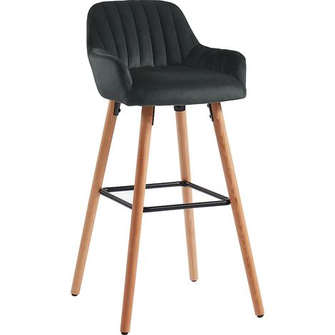Sgabello da bar ELEANA - Velluto e Legno - Nero (1/3)