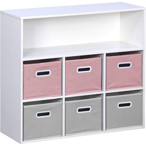 Children's storage unit with 6 velvet baskets, Camille, Pink, 129.5x76.2x70 cm