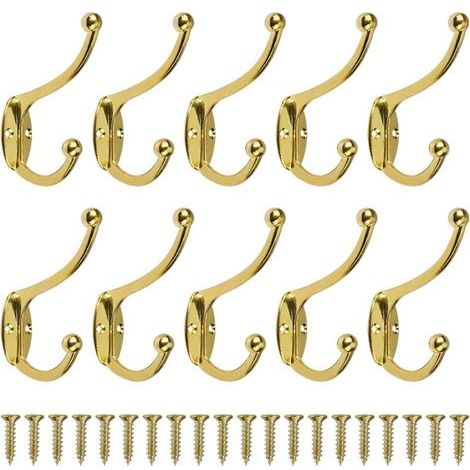 pair Rétro Crochet Patère Porte Manteau Mural Vintage Crochet de Porte Métal pour Salle de Bain Cuisine Chambre Entrée 10 Pièces Or