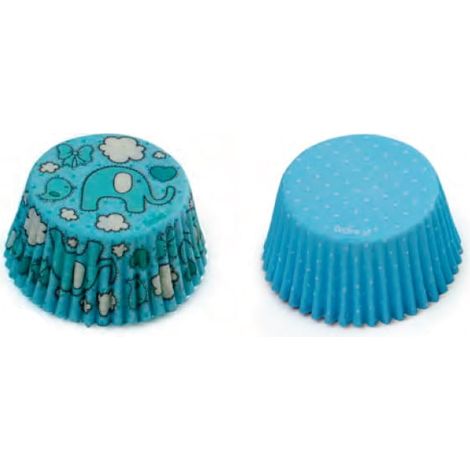 Blaue Elefanten-Muffinförmchen mit Punkten, 50 x 32 mm, 36 Stück