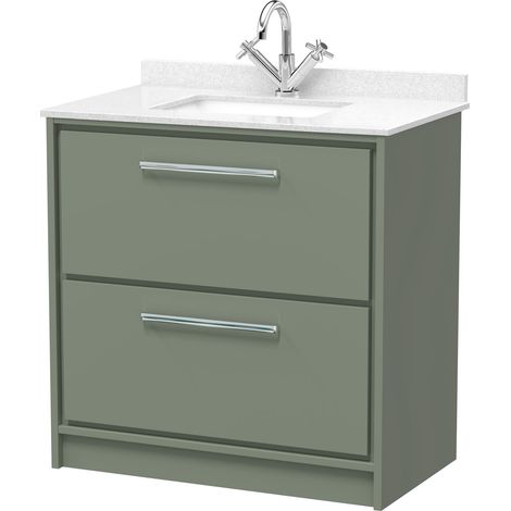 Balterley Longnor 800mm Floor Standing 2 Drawer Vanity with Marble Worktop Basin - Fern Green