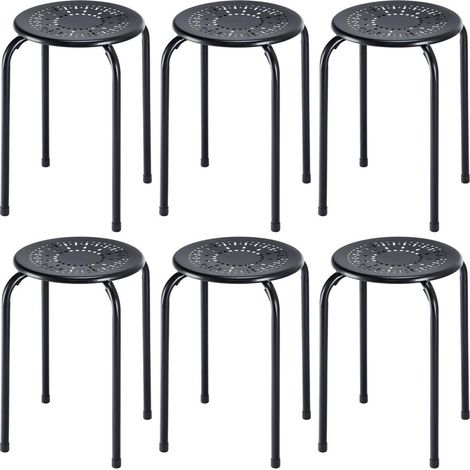 Pour salon, terrasse ou cuisine, set de 6 tabourets en métal noir pour intérieur/extérieur, motif marguerite (1/5)