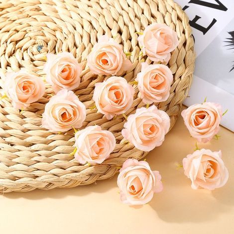 Paquete de 11 cabezas de rosas artificiales, Flores de seda / Flores artificiales, Ideales para coronas caseras, Flores artificiales realistas (1/5)