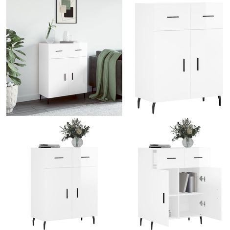 Credenza 69,5x34x90 cm in Legno Multistrato Bianco Lucido - Credenza in legno - Credenza in metallo