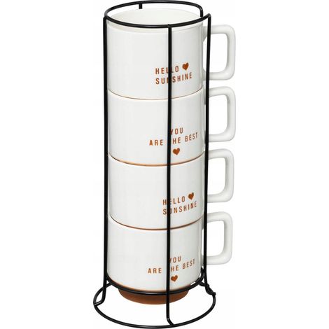 Secret-de-gourmet Set de mugs blancos 30 cl con soporte de acero (1/3)
