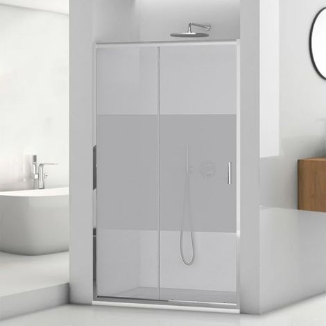 Porta doccia nicchia 110cm in vetro temperato serigrafato scorrevole con profilo cromo Tay