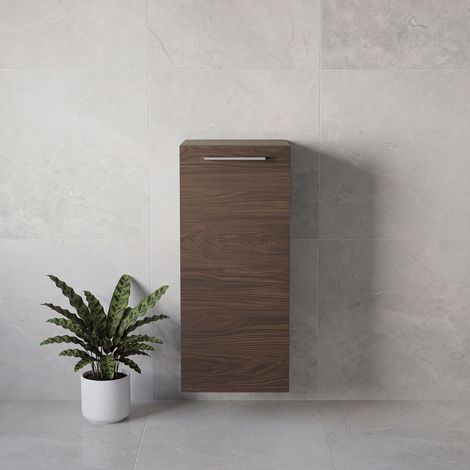 Napoli Brown Oak 350mm Wall Mounted Single Door Side Cabinet - 350mm - Chrome 160mm Handle