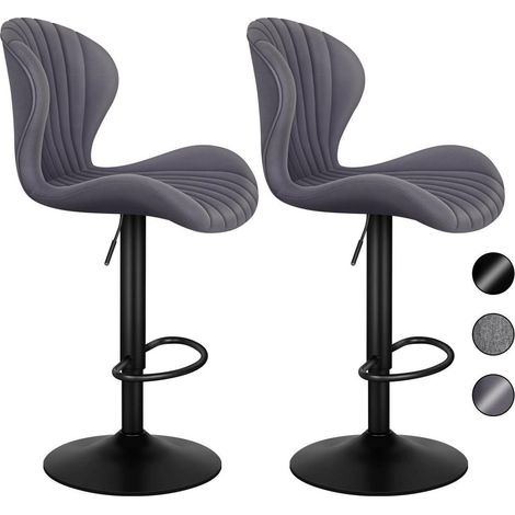 Barhocker Set 2 Stück mit Rückenlehne, höhenverstellbar, schwenkbar, Kunstleder Grau (1/5)