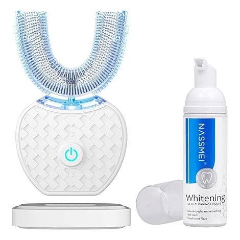 Brosse à Dents Électrique à Ultrasons, Brosse à Dents Ultrasonique Automatique 360° pour Adulte, avec Minuterie et Chargement Sans Fil (Blanc) (1/5)