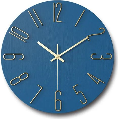Horloge murale silencieuse 30 cm, grand modèle à quartz, fonctionne sur piles, lecture facile, bleue (1/5)