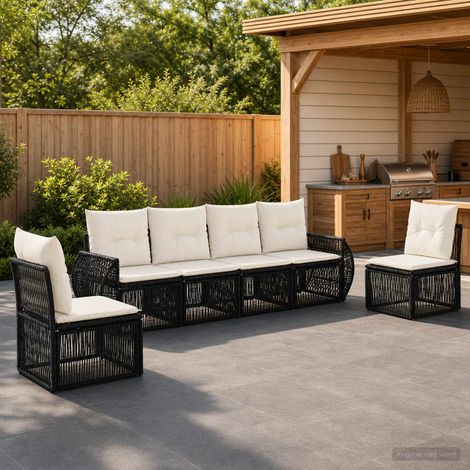 vidaXL Set Divano da Giardino 6 pz Nero e Bianco Crema polyrattan (1/5)