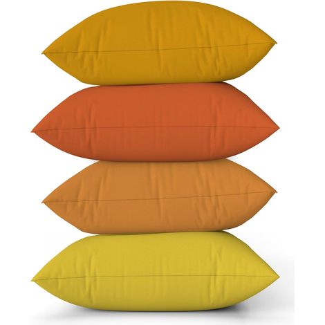 Couleur Unie Housses de Coussin en Aspect Lin pour canapé Dégradé Orange Coussin pour Le lit Automne Couleur Jaune Fait Main Carré Housses de Coussin avec éclair Invisible 45x45cm Lot de 4 (1/5)