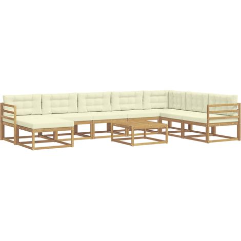 Conjunto de sofás de exterior 9 uds. Blanco y Crema vidaXL (1/5)
