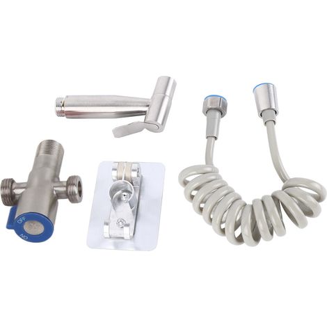 Ensemble de douchette WC bidet, débit réglable 1 entrée 2 sorties, sans perçage, en acier inoxydable, avec tube télescopique de 1,5 m pour salle de bain (1/5)