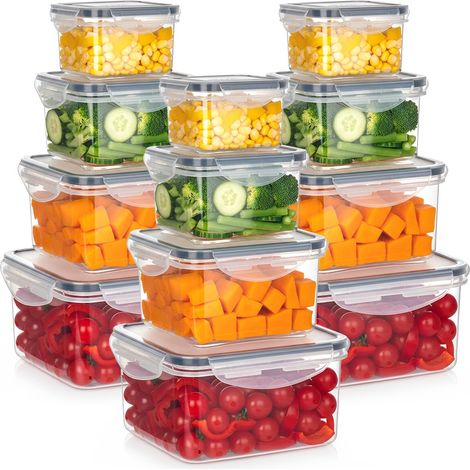 Recipientes para alimentos con tapa y cierre hermético, 12 unidades.
