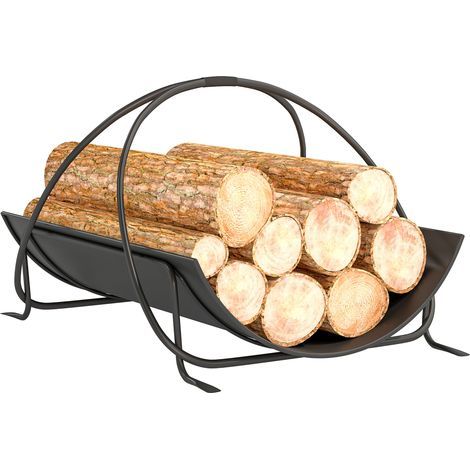 Range-bûches d'intérieur, 51 x 38 x 33 cm, design géométrique avec poignée en métal, noir (1/5)