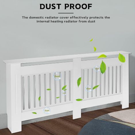 Radiator Cover MDF Wood White Vertical Slat Living Room Bedroom Hallway Cabinet Modern Design (Large)