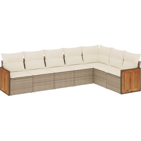 Maison Exclusive - Salon de jardin avec coussins 7 pcs beige résine tressée (1/3)