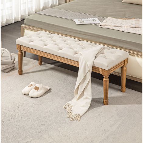 MEUBLIV Gepolsterte Bank 120x41x48 cm Creme – vielseitige Bettbank, ohne Matratze (1/5)
