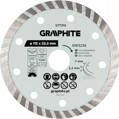 Disco da taglio turbo graphite 57t315 115 mm 13200 RPM