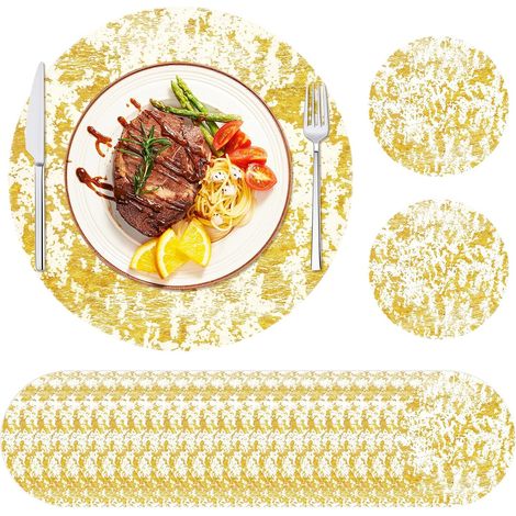 50 manteles individuales redondos desechables de lámina dorada de Ø33 cm, decoración para fiestas de cumpleaños y bodas, diseño metálico festivo. (1/4)