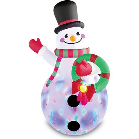 Bonhomme de Neige Gonflable de Noël de avec lumires LED Rotatives Colores, Decoration Noel Exterieur Gonflable avec Guirlande pour Jardin, Pelouse, Vacances deNoël