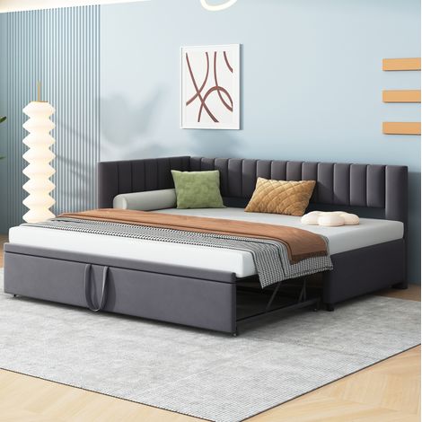 Divano letto estraibile a L 90x200 cm grigio OKMYHOME (1/5)
