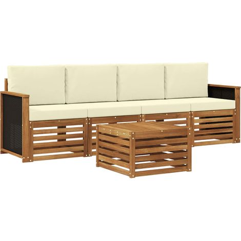 Conjunto de sofás de exterior con cojín 5 pcs Natural y Crema vidaXL
