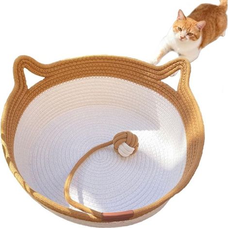 Panier tissé pour animaux de compagnie - corde de coton tissée à la main - convient à toutes les saisons - pour chats et chiens - panier confortable pour chats et chiens - beige - petit - 1 pièce (1/5)